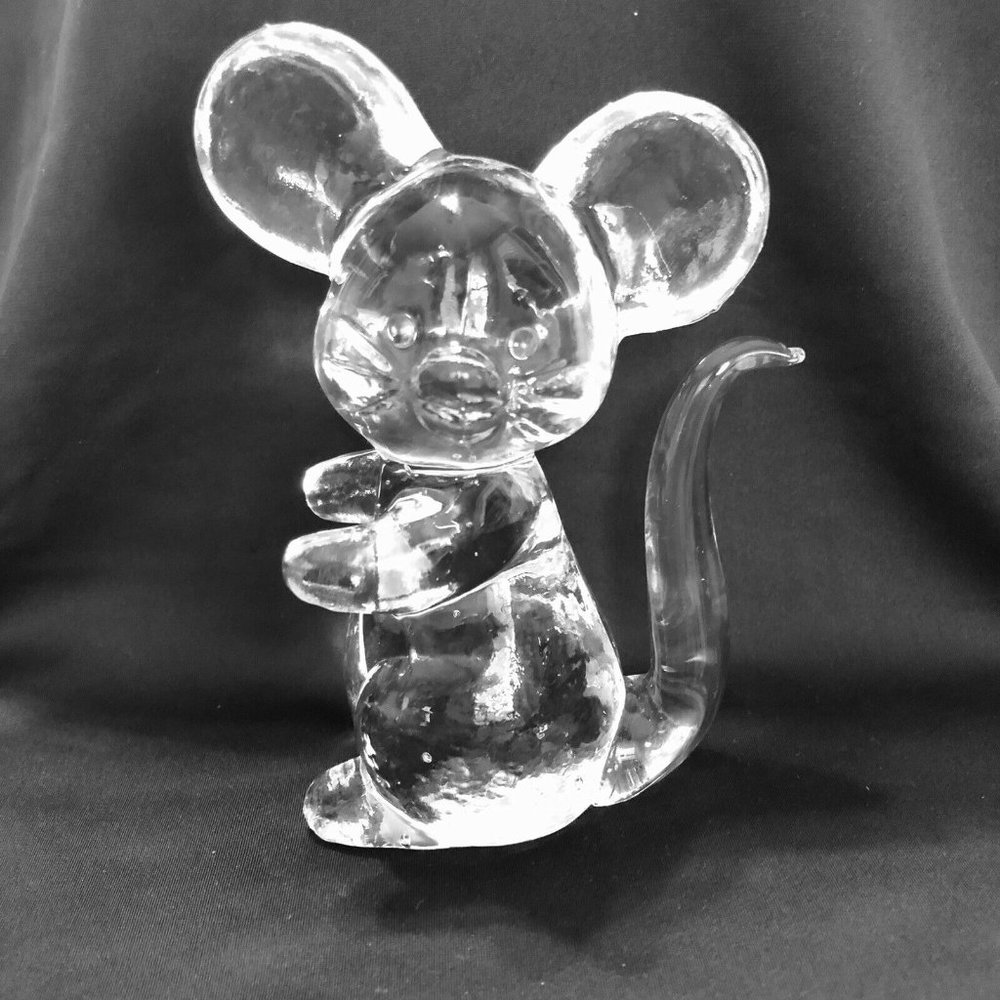 VTG Clear Pressed Glass Mouse Paperweight Figurine Art Glass (4in X 3in)